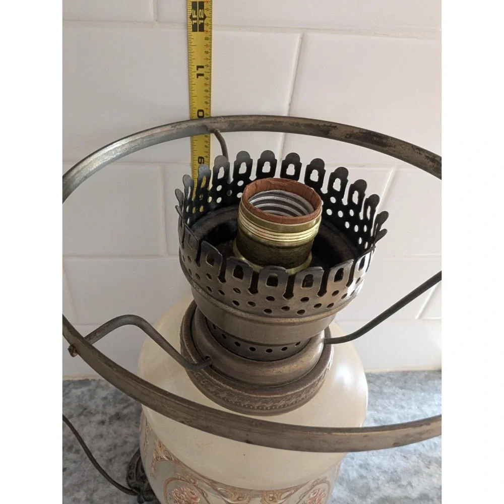 Vintage Accurate Casting Co. Hurricane Floral Glass Lamp